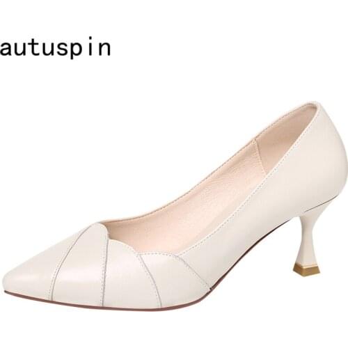 Autuspin Women Concise Pumps Pointed-Toe High Heels 2021 Summer Autumn Female Slip-On Shallow Basic Shoes Fashion Dress Shoes