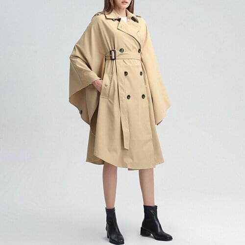 FNOCE 2021 new spring womens coats fashion trends casual upscale noble elegant solid bat sleeve slim personality trench coats