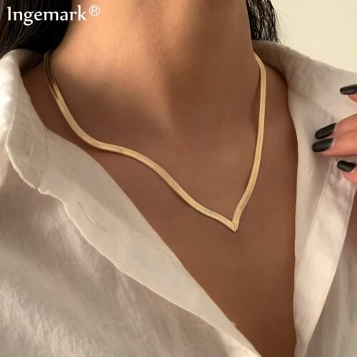 Punk Simple Flat Blade Snake Link Chain Choker Necklace Women High Quality Clavicle Metal Simple Collares Necklace Jewelry 2021