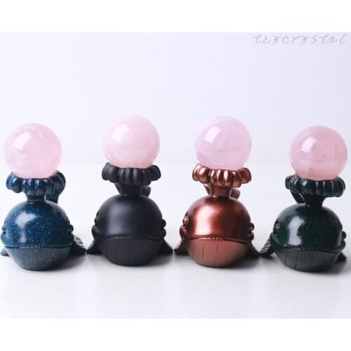 1set Cute Whale Statue with Crystal Ball Display Desktop Home Decoration