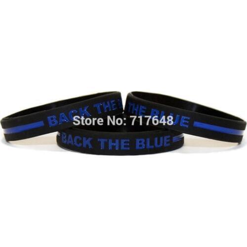 100pcs Back The Blue Thin Blue Line wristband silicone bracelets free shipping by ePacket A