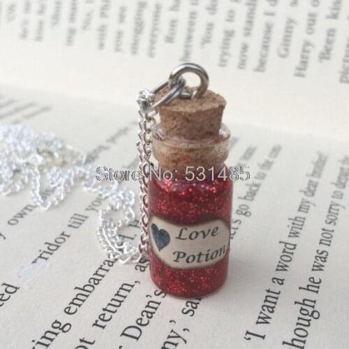 12pcs/lot Love Potion Bottle Necklace Pendant silver tone jewelry