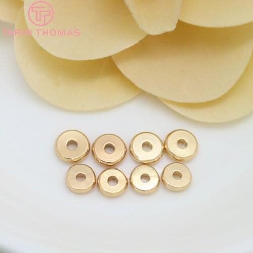20PCS 6x1.8MM 7x2MM 24K Gold Color Plated Brass Spacer Beads Flat Bracelet Beads High Quality Diy Jewelry Accessories