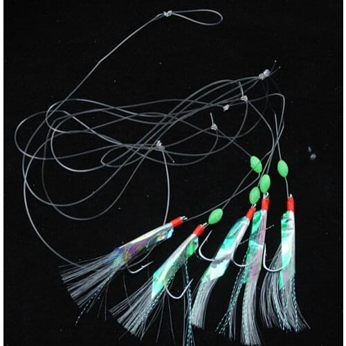 5Pcs/Set High Quality Sea Fishing Hook Tie Up Crystal Bright Filament Fishing Hook With Inverse Spur Treble Bait Fishing Wire