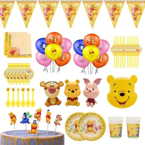 99Pcs/lot Disney Winnie The Pooh Party Disposable Tableware Cup Plate Kid Birthday Napkin Cake Decoration Party Supplies
