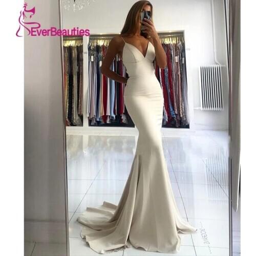 Satin Evening Dress 2020 Vestidos De Fiesta Side Split Spaghetti Straps Mermaid Robe De Soiree V-Neck Suknie Wieczorowe