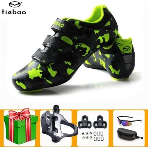 TIEBAO Road Cycling Shoes SPD-SL Pedal Set Bike Men Breathable Self-locking Racing Green Non-slip Zapatillas Ciclismo Bicicleta