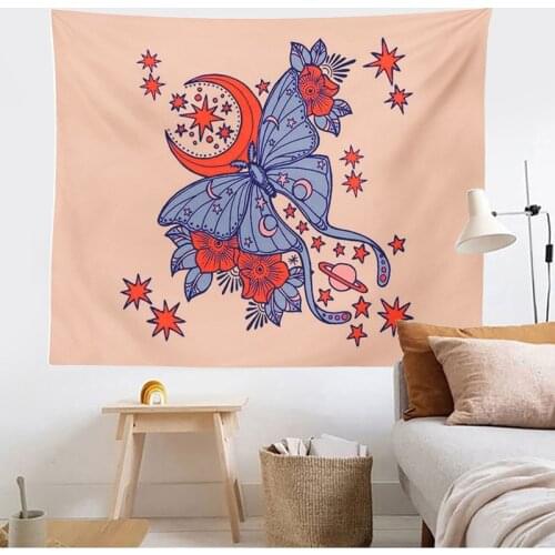 Butterfly Flower Tapestry Blanket Psychedelic Star Moon Witchcraft Wall Hanging Bohemia Gypsy Home Bedroom Decorating Tapestry