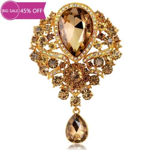 Large Crystal Water-drop Brooches for Women Vintage Fashion Pendant Style Elegant Wedding Pins Party Jewelry Brooch