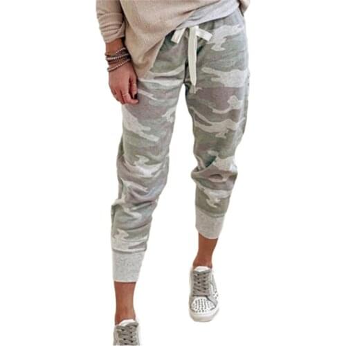 Women Camouflage Trousers Casual Pants Lace Up Streetwear Lady Casual Joggers High Waist Loose Trousers For Female