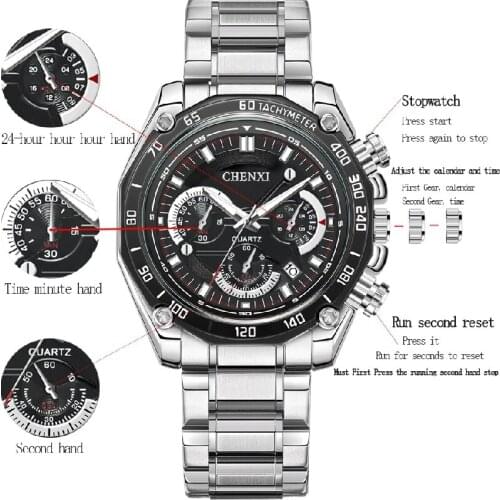 CHENXI New Men Watches Top Brand Luxury Stainless Steel 24-hour Display Sports Chronograph Watch For Men Wristwatch Waterproof