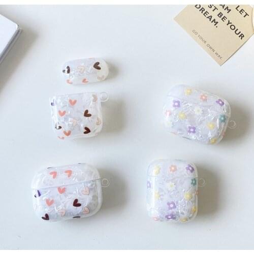 3D Cute Heart Shell Case For Apple Airpods 1 2 3 Flowers Soft TPU Headphone Accessories Earphone Cases For AirPods Pro Cover