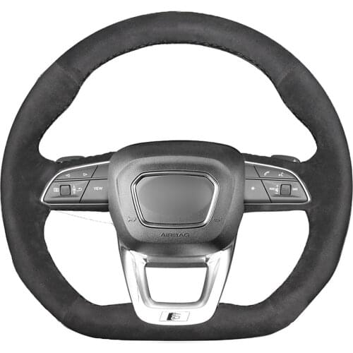 Black Alcantara Material Leather Car Steering Wheel Cover for Audi Q5 SQ5 2017-2019 Q3 2018 2019 Q8 2018 2019 Q7 SQ7 2014-2019