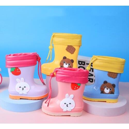 Kids Rain Boots for Girls Waterproof Water Shoes Baby Boys Non-slip Rubber Boots Warm Children Rainboots four Seasons Removable