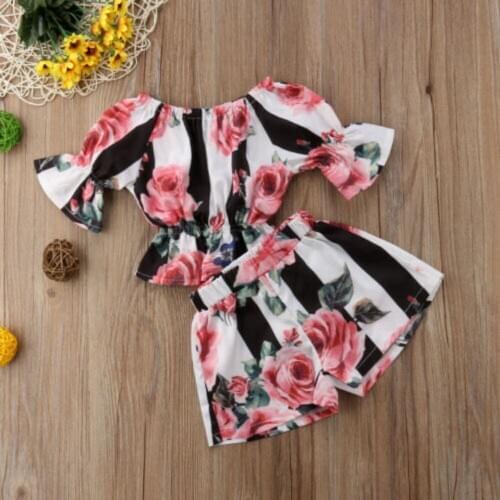Uk Summer Clothes Baby Kid Girl Floral Off Shoulder Clothes Top+short Pants Set