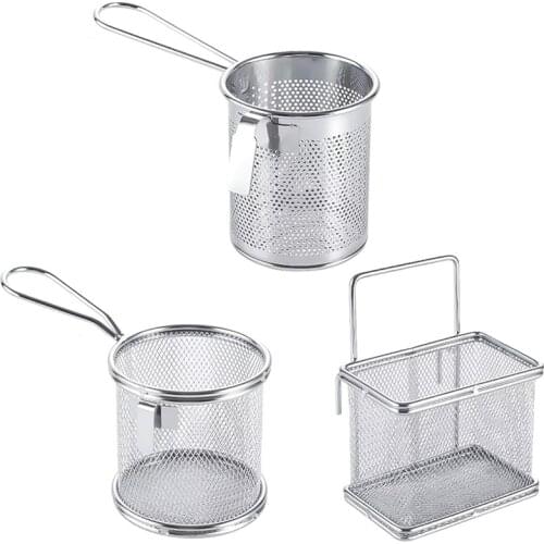 French Fries Basket Portable Stainless Steel Chips Frying Basket Strainer Fryer Cooking Basket Colander Kitchen Tools