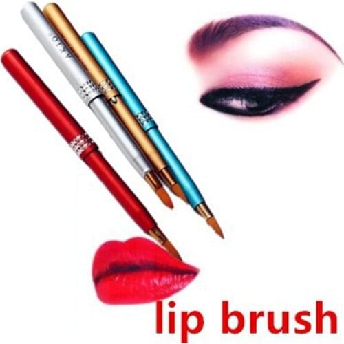 Beauty Tool Portable Retractable Metal Case Lip Eyeliner Brushes Makeup Cosmetic Gloss Lipstick Styling Lipstick Brush Tools