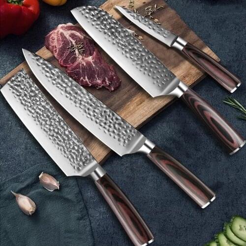 Kitchen knife forge hammer grain 7CR17 small kitchen knife 8 inch chef knife color wood handle slice knife kitchen knife