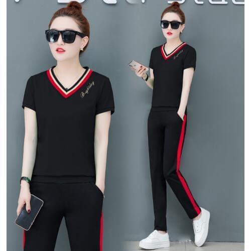 Summer set women Leisure Sporting suit set New V-neck women sets Large size womens tracksuit 2 piece set women pant and top 1251