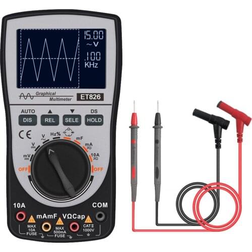 ET826 Digital Oscilloscope Multimeter with DCV/ACA/DCA/ACV 20kHz Bandwidth 200k Sampling Rate Intelligent Graphical Oscilloscope