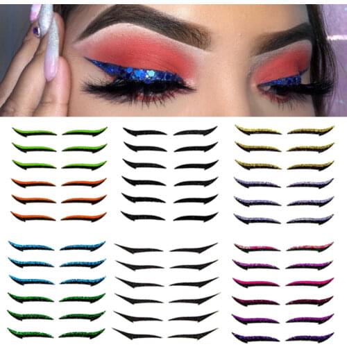 6 Pairs Wing-Tip Glitter Eyeliner Stickers Set Cat Eye Double Eyelid Line Patch Reusable Makeup Eyeliner Sticker Beauty Tools