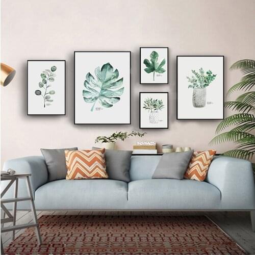 Wall Art Print Canvas Painting Picture For Home Living Room Decoration Minimalist Watercolor Vase Green Plant Art Poster