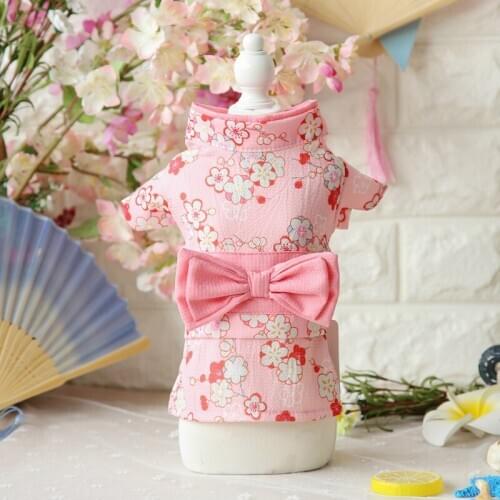 2017 New Dog Dresses CLoth Cute Bow Small Puppy Cat Clothes Plum Blossom Kimono pet dog clothing 3 Color