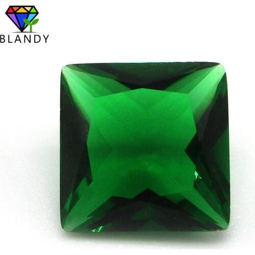 Wholesale price 2x2~12x12mm Princess Cut Synthetic Glass Gems Square Shape Loose Green Glass Stone For DIY Jewelry