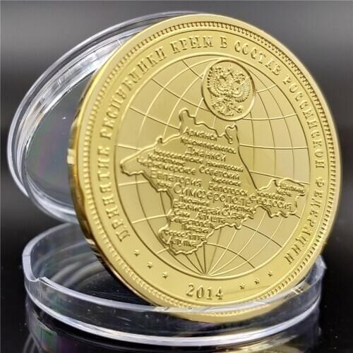 Russia President Vladimir Putin Crimean Map Gold Plated Commemorative Coin Drop Shipping