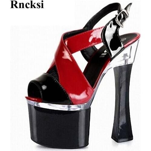 Rncksi Pole Dance Sexy Wedding Party Square Heels Shoes Comfortable Women Splice Sandals With Patform 18cm High Heels Sandals