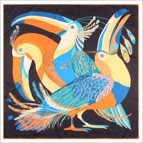 Satin Edge Scarf Womens Scarves Female Silk Hand Rolled Edges Animal Toucans Print Bandana Headwrap