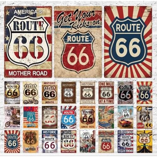 Shabby Route 66 Tin Sign Vintage Metal Sign Plaque Retro Iron Plate Garage Bar Pub Man Cave Gas Station Home Wall Decoration