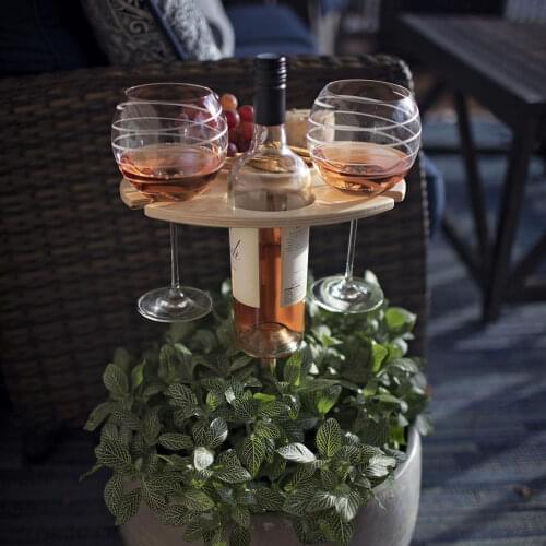 Outdoor Wine Table with Foldable Round Desktop Mini Wooden Easy To Carry Rack Picnic Party Travel Tools Portable Rack New