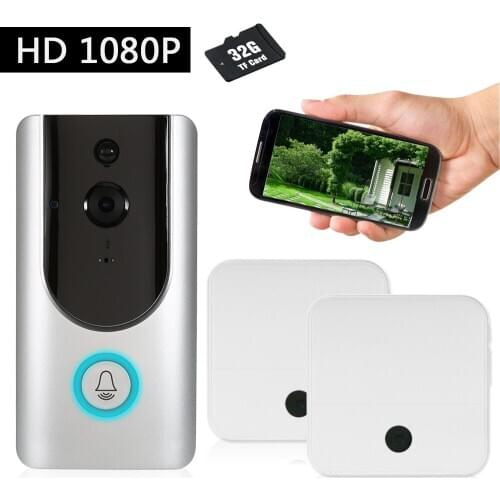 HD 1080P WiFi Smart Wireless Security Doorbell Visual Intercom Recording Video Door Phone Night Vision + Wireless Doorbell Chime