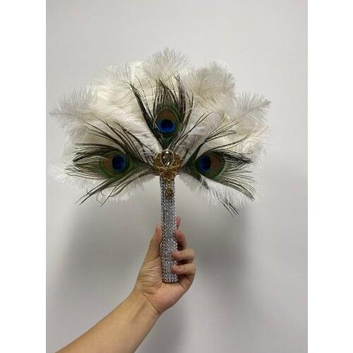 Feather Hand Fan Handmade Luxurious African Dance Lace Feather Fans for Wedding Party Gift Dropshipping Top Wedding Decoration