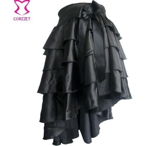 Victorian Ruffle Satin Layered Asymmetical Gothic Skirts Women Retro Steampunk Burlesque Clothing Party Lolita Sweet Cake Skirt