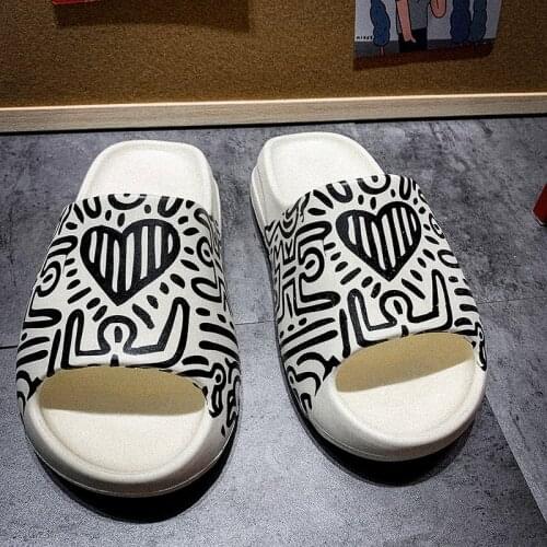 WEH top shoe brands Slide Men 2020 Fashion Women Foam Runner Graffiti Summer Slide Casual Slippers Beach Shoes shower slippers