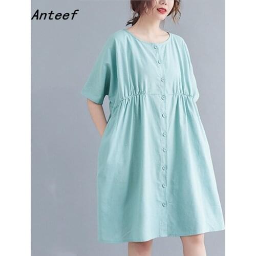 Short sleeve cotton vintage dresses for women casual loose midi woman summer shirt dress elegant clothes 2021 sundress
