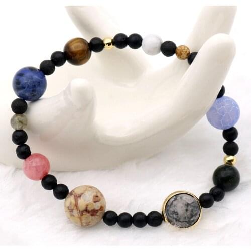9 Planets Solar System Bracelets Universe Women Natural Stones Beaded Stretch Strand Bracelets Saturn Pluto Earth Moon Jupiter