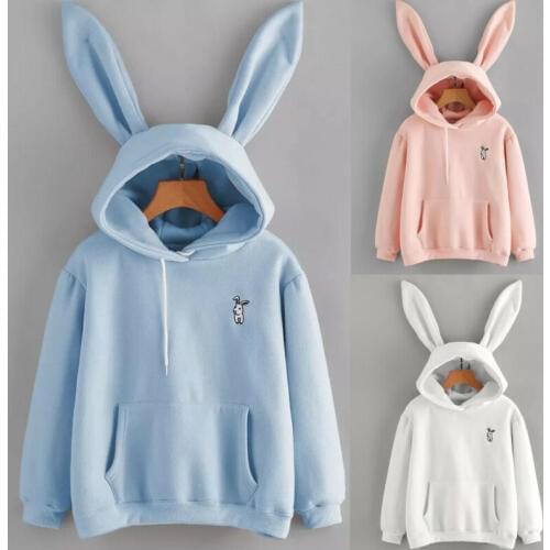 Womens Hoodies Pullover Sweatshirt Cute Rabbit Ear Long Sleeve Tops Warm Sweatshirts Hooded Tops Women Casual Tops Hoodies XXL