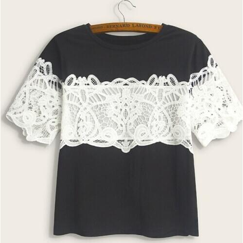 O-neck Lace Patchwork Short Sleeve Women Tops Casual Shirts Elegant Blusas Female XL to 4XL Plus Size Summer Blouses For Ladies