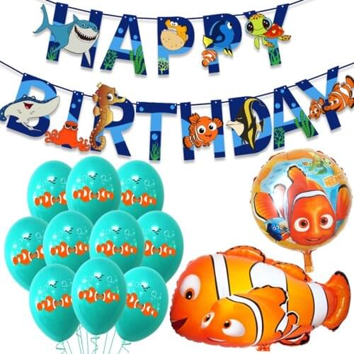 1set Nemo Cute Fish Latex Foil Balloons Kid Toys Ocean Sea Air Globos Hawaii Theme Banner Happy Birthday Party Supplies ballons