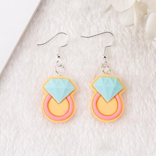 1pair Cartoon Cute Wedding Dress And Ring Cookies Flatback Resin Earrings for women Drop Earring Candy Color Kids Gifts