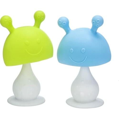 1PC New Baby Silicone Training Toothbrush Mushroom Shape Safe Toddle Teether Chew Toy Teething Ring Gift for Infant Baby Chewing