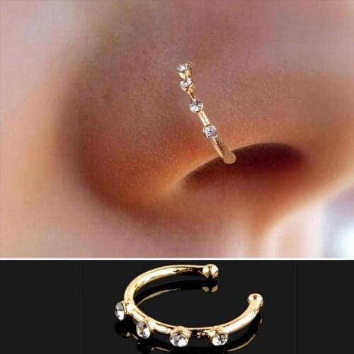 2021 New Surgical Steel Zircon Gem Bone Nose Stud Piercing Nose Anodized gold Nose Ring body Prong Color Earring Jewelry Ro A0C3