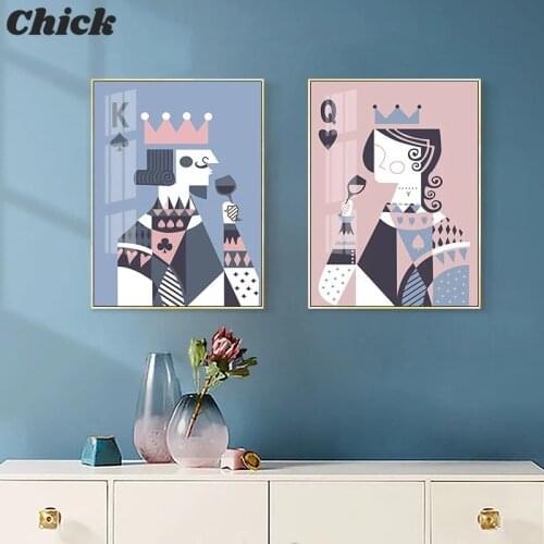 Abstract Poker Card King & Queen Drinking Canvas Painting Wall Art Posters Print Gallery Picture Living Room Interior Home Decor