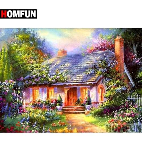 HOMFUN Full Square/Round Drill 5D DIY Diamond Painting "House landscape" Embroidery Cross Stitch 5D Home A07185