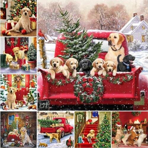 5D DIY Full Square Round Diamond Painting Christmas Dog Diamond Embroidery Animal Picture Of Rhinestone Mosaic Handmade Gift