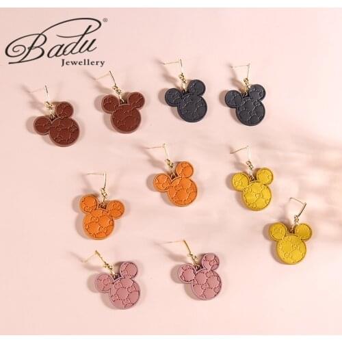 Badu 2021 Fashion Leather Twisted Round Hoop Earrings Female Korean PU Geometric Circle Earrings Charm Jewelry Gift