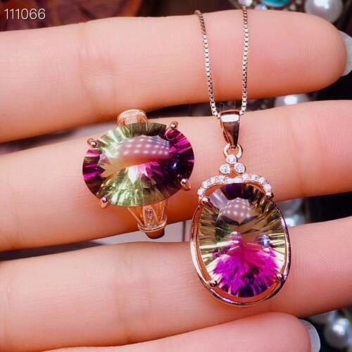 Free Shipping Natural and Real Ametrine jewelry set Natural Real Ametrine 925 sterling silver 1pc pendant,1pc ring
